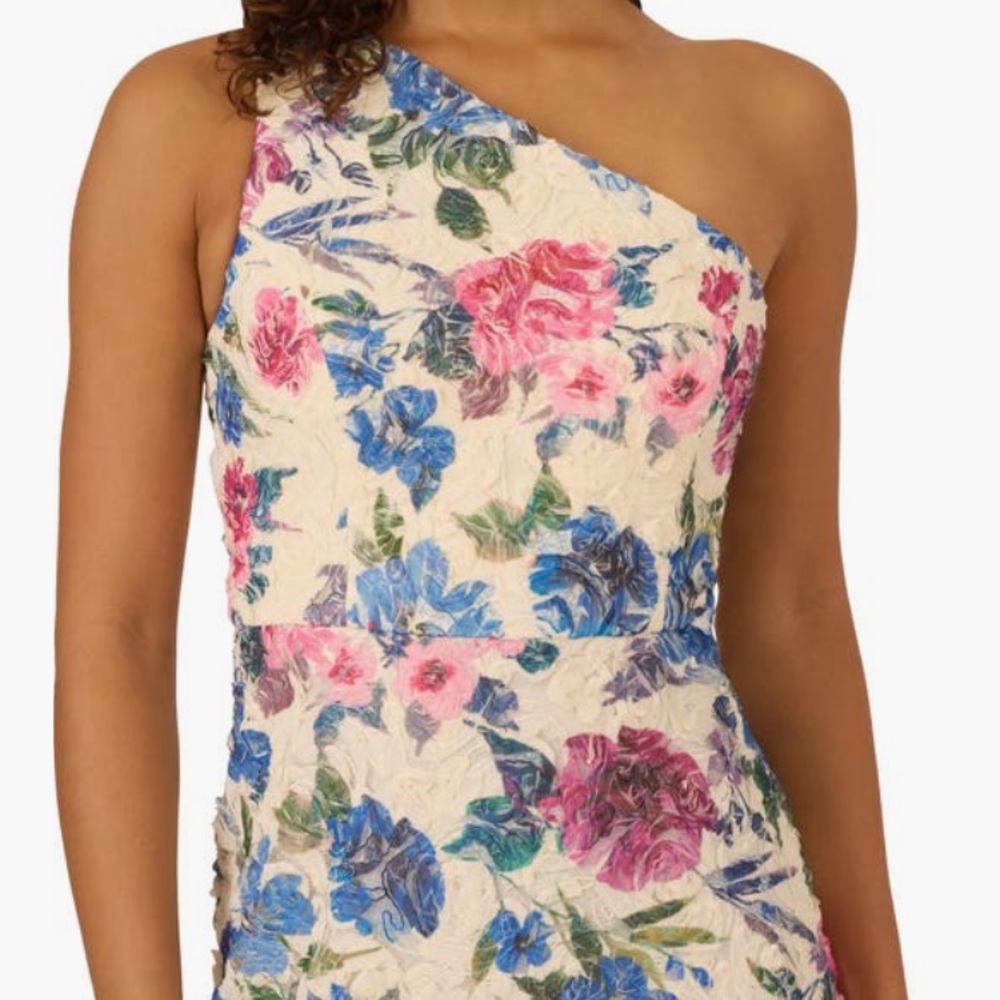 Adrianna Papell textured floral one shoulder  Dress sz 10 - Picture 8 of 10